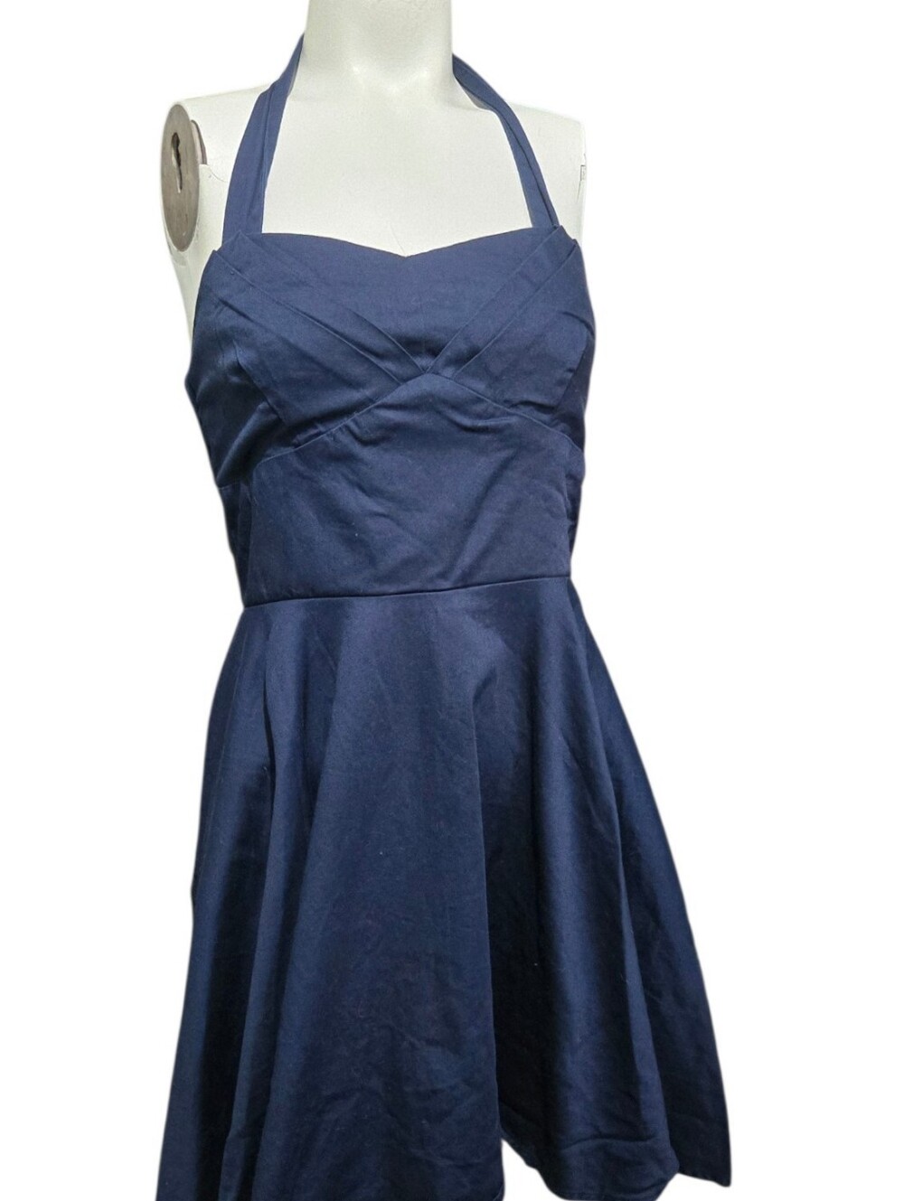 IXIA Navy Blue Halter Fit & Flare Dress Sweetheart Neck M